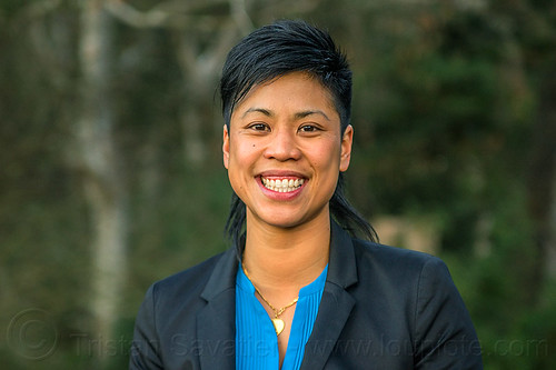 young chinese woman with happy smile - jenn, chinese woman, jenn, short hair