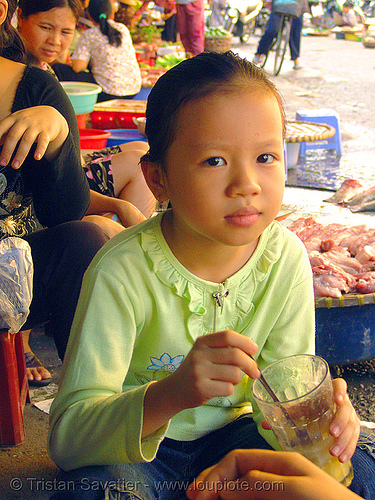 young girl at beverage stand - vietnam, child, hanoi, kid, little girl