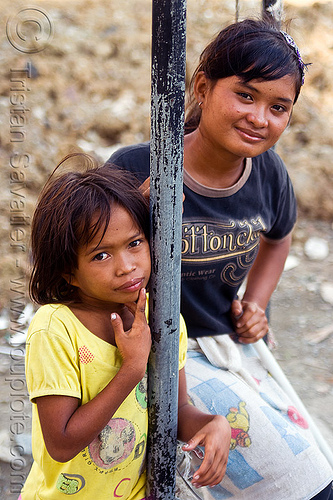 young girls at homeless camp, borneo, children, homeless camp, kids, lahad datu, malaysia, poor