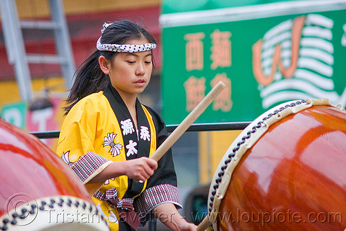 young taiko drummer girl, chinese new year, drummer, drumming, drumsticks, genryu arts, girl, japanese drums, lunar new year, taiko dojo