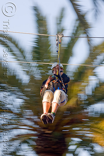 zip-line over san francisco, adventure, blue sky, cable line, cables, climbing helmet, embarcadero, hanging, mountaineering, moving fast, palm trees, speed, steel cable, trolley, tyrolienne, urban, zip line, zip wire