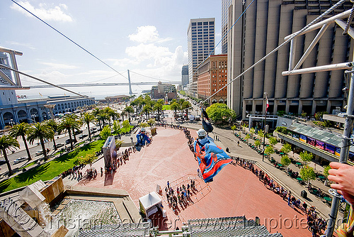 zip-line over san francisco, adventure, cable line, cables, climbing helmet, embarcadero, hanging, mountaineering, steel cable, tower, trolley, ty, tyrolienne, urban, zip line, zip wire