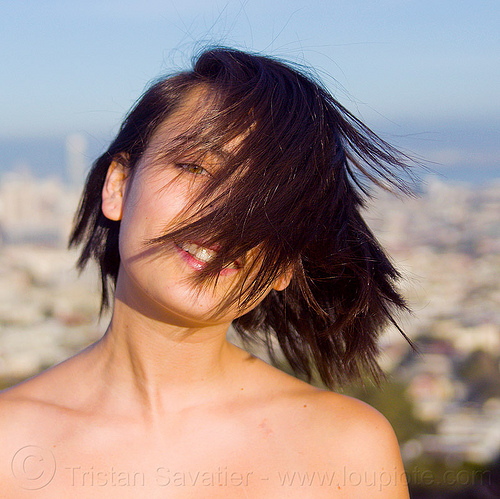 zoey - outdoor portrait of young woman, wind, woman