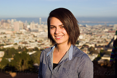 zoey - outdoor portrait of young woman, nose piercing, nostril piercing, woman