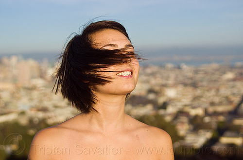 zoey - outdoor portrait of young woman, wind, woman