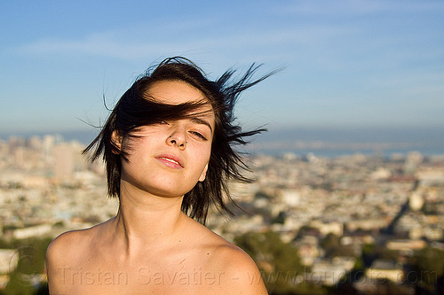 zoey - outdoor portrait of young woman, nose piercing, nostril piercing, wind, woman