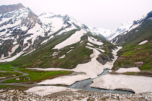 zojila pass - drass river - drass valley - leh to srinagar road - kashmir, dras valley, drass river, drass valley, kashmir, mountain river, mountains, snow, zoji la, zoji pass, zojila pass