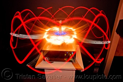 alien technology - electromechanical art by carl pisaturo (san francisco), area 2881, carl pisaturo, electromechanical, glowing, led lights, machine, mapp, moving, octopus, robotic