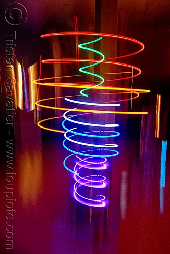 alien technology - electromechanical art by carl pisaturo (san francisco), area 2881, carl pisaturo, electromechanical, glowing, led lights, mapp, moving, orbit machine, robotic