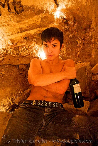 alyssa - catacombes de paris - catacombs of paris (off-limit area), candles, cataphile, cave, clandestines, illegal, new year's eve, underground quarry, wine, woman