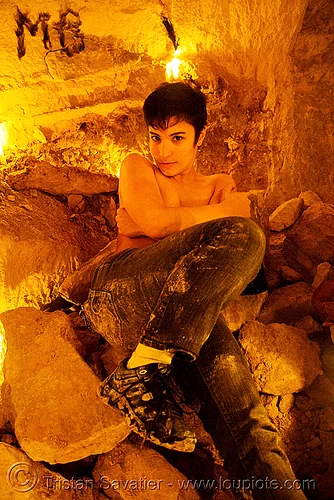 alyssa - catacombes de paris - catacombs of paris (off-limit area), candles, cataphile, cave, clandestines, illegal, new year's eve, underground quarry, wine, woman