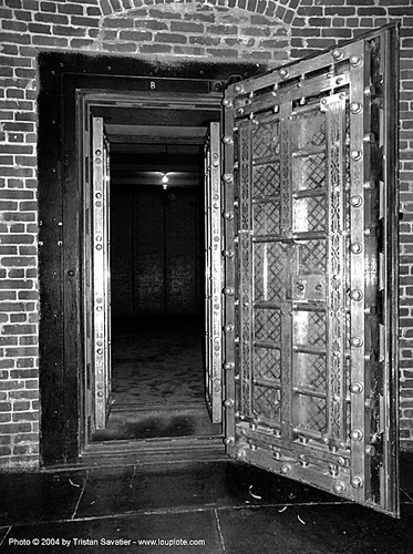 antique safe door, armored door, etched, etching, safe door, san francisco old mint, steel