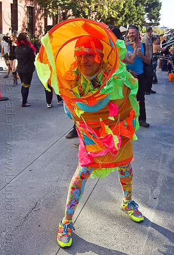 bruce beaudette with a weird pipe costume, bruce beaudette, colorful, pipe costume, stockings, tights, tube costume
