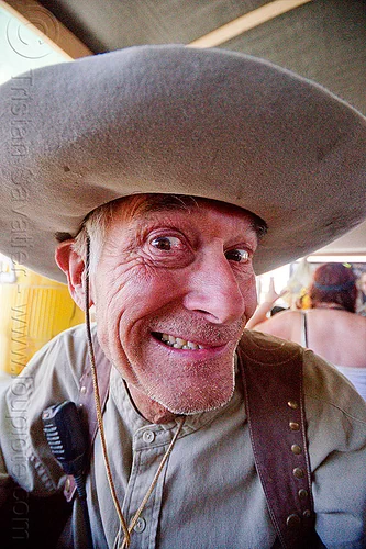burning man - danger ranger, danger ranger, hat, microphone, radio, unshaven man