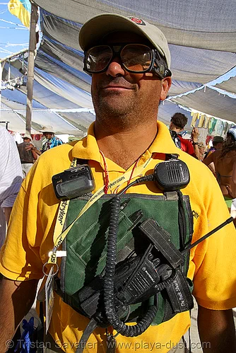 burning man - emergengy medical services - ems - paramedic with radios, ems, esd, man, medic, paramedic, radios, tony, walky-talkies