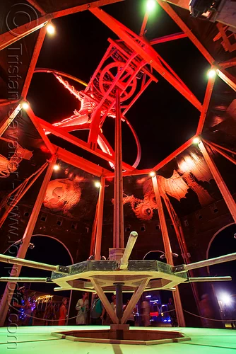 burning man - gears in the man's base, base, burning man at night, glowing, red neons, shalt, the man, vitruvian man