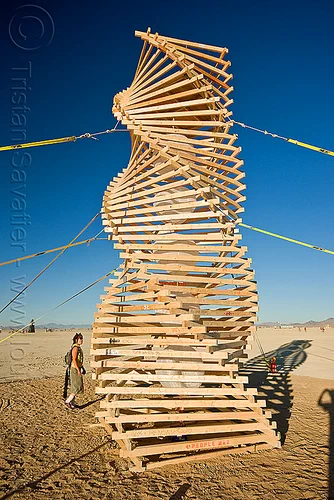 burning man - helix spire - tower, abstract, helix spire, sculpture, spiral, tower, wooden