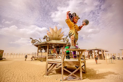 burning man - mazu temple, art installation, burning man temple, lotus flower, mazu camp, mazu temple, sculpture, statue