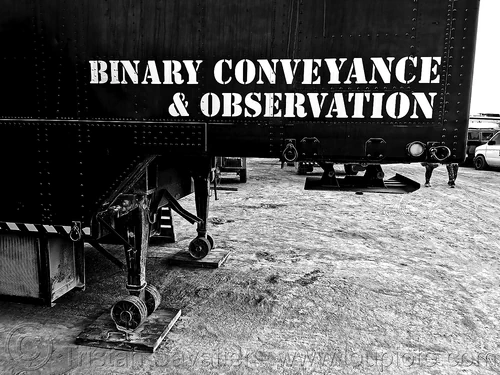 burning man - pathogen trackers camp - binary conveyance & observation, pathogen trackers camp, semi trailer, truck trailer
