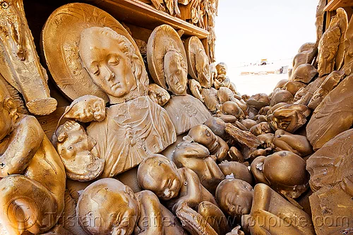 burning man - saints and fetuses golden castings - ego project, art installation, big words, castings, fetus, fetuses, plaster, the ego project