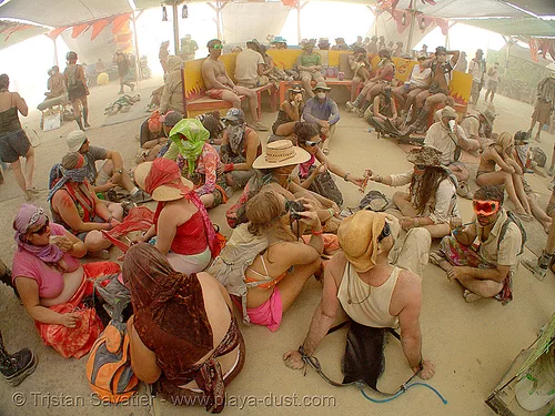 burning man - surviving the dust storm in center camp, dust storm, playa dust, whiteout