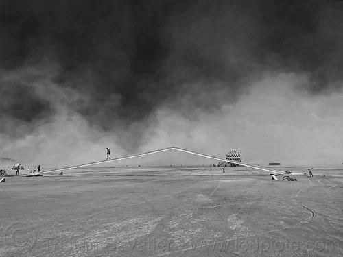 burning man - the beam - white steel beam bridge, art installation, benjamin langholz, bridge, the beam, walking