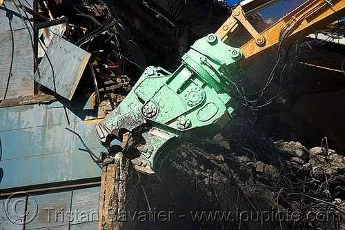 caterpillar mp30 concrete pulverizer jaws - building demolition, abandoned building, abandoned hospital, anthropomorphic, at work, attachment, building demolition, cat 385c, cat mp30, caterpillar 385c, caterpillar excavator, caterpillar mp30, concrete pulverizer, crane, high reach demolition, long reach demolition, presidio hospital, presidio landmark apartments, pulverizer jaws, ultra high demolition, working