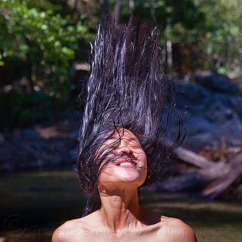 chinese woman whipping hair, bathing, big sur, chinese woman, hiking, pine ridge trail, sykes hot springs, trekking, vantana wilderness
