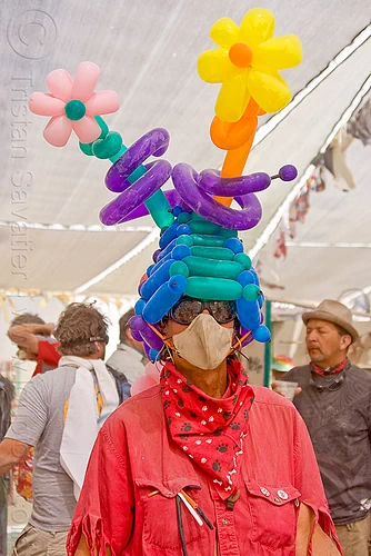 clown balloons hat - flower balloons, balloon flower, balloon hat, clown balloons, dust mask, man