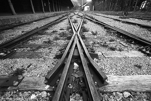 coeur-de-croisement - rail frog - abandoned canfranc estation train station, canfranc estación, canfranc estation, coeur de croisement, estación internacional de canfranc, rail frog, rail tracks, railroad switch, railroad tracks, railway frog, railway tracks, train tracks