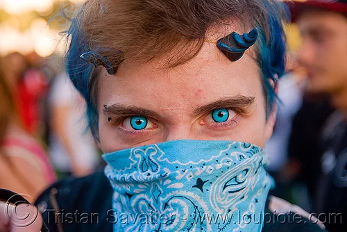 color contact lenses, bandana, ben retan, blue contact lenses, blue contacts, color contact lenses, face mask, lovevolution, man, special effects contact lenses, theatrical contact lenses