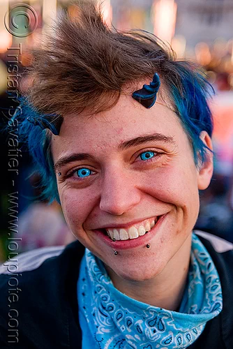 color contact lenses - blue, bandana, ben retan, blue contact lenses, blue contacts, color contact lenses, lovevolution, man, prosthetic horns, special effects contact lenses, theatrical contact lenses