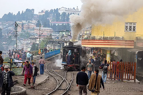 darjeeling train station - steam locomotive (india), 791, crowd, darjeeling himalayan railway, darjeeling toy train, narrow gauge, rail switches, railroad tracks, railway tracks, smoke, smoking, steam engine, steam locomotive, steam train engine, train station