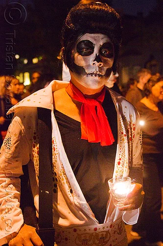 dead elvis - dia de los muertos - halloween (san francisco), candle, day of the dead, dia de los muertos, elvis, face painting, facepaint, halloween, makeup, man, night