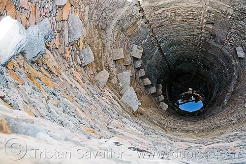 deep water well with stone steps, bucket pump, chain pump, deep, stone steps, water pump, water well