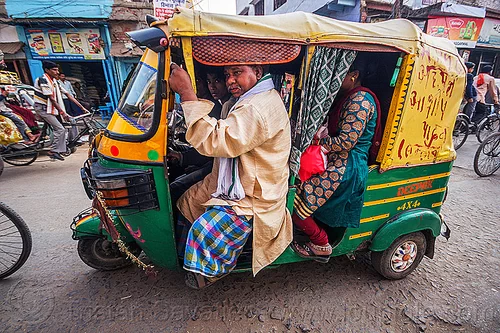 fully loaded auto rickshaw (india), auto rickshaw, man, packed, passengers, varanasi, woman