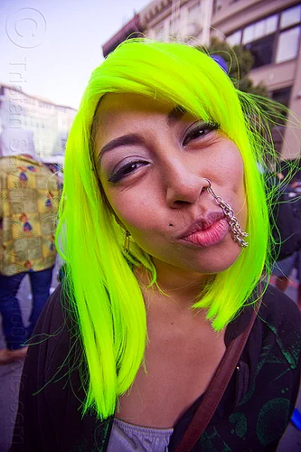 gabriela starchild with her neon green wig and nose chain, gabriela starchild, gaby, green wig, nose chain, nose peircing, woman