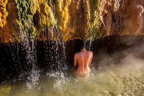 girl bathing - buckeye hot springs (california), bath, bathing, buckeye hot springs, california, concretions, dripping, eastern sierra, nude, pool, rocks, shower, showering, smoke, smoking, steam, travertine, water droplets, woman