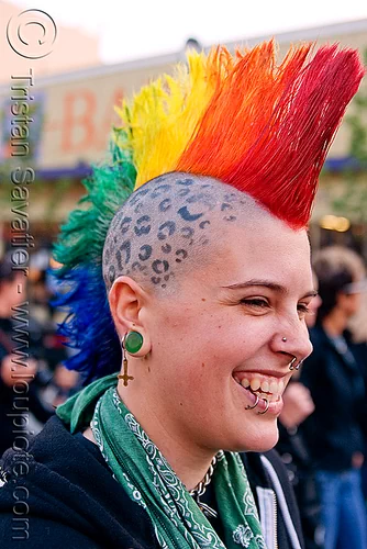 Girl with Rainbow Mohawk and Head Tattoo Girl with Rainbow Mohawk and Head Tattoo