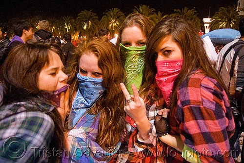 girls with bandana masks, bandana, face mask, girls, night, rainbow color, women, world pillow fight day