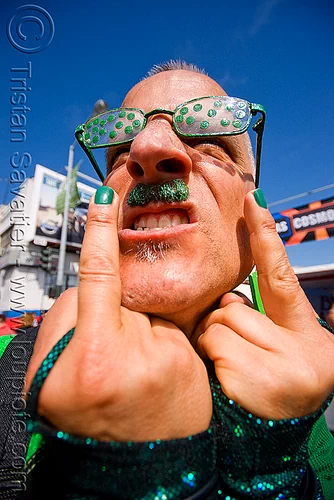 green man - up your alley fair (san francisco), bruce beaudette, eyeglasses, eyewear, fingers, glasses, man, polka dots, spectacles