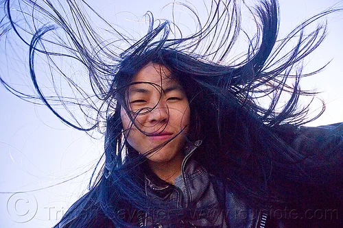 hair in the wind, black hair, chinese woman, long hair, wind, windy