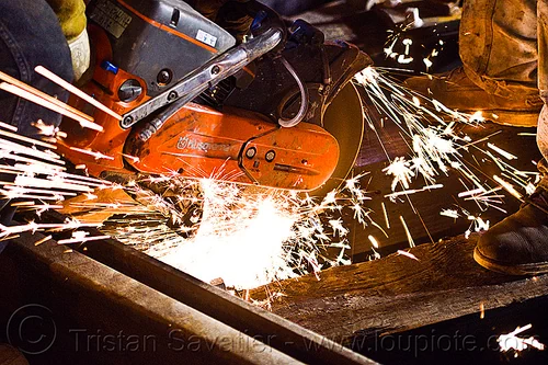handheld abrasive saw, abrasive saw, cut-off saw, cutting, huskvama, k760, light rail, man, muni, night, ntk, power tool, railroad construction, railroad tracks, railway tracks, san francisco municipal railway, sparks, track maintenance, track work, worker, working