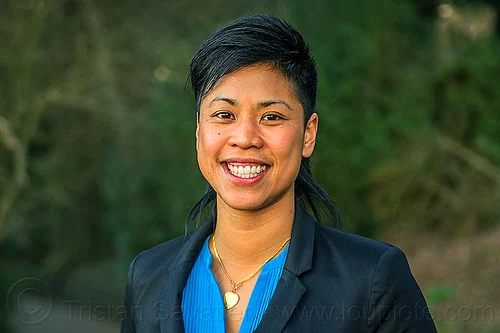 happy chinese woman smiling - jenn, chinese woman, jenn, short hair