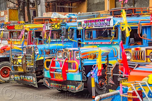 jeepneys at jeepney station (philippines), baguio, colorful, decorated, front grill, jeepneys, painted, truck