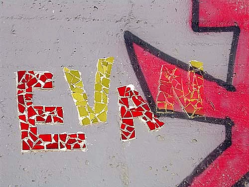 mosaic graffiti on the sea wall - ocean beach (san francisco), evan, graffiti, mosaic, red, sea wall