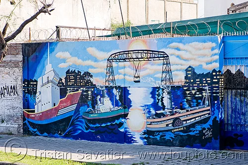 mural - puente transbordador (la boca, buenos aires), argentina, bridge, buenos aires, graffiti, la boca, mural, painting, puente transbordador, riachuelo, río la matanza, río matanza, street art
