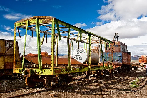 old train cars - train cemetery - uyuni (bolivia), bolivia, enfe, fca, railroad, railway, rusty, scrapyard, train car, train cemetery, train graveyard, train junkyard, uyuni