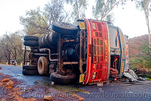 overturned truck - truck accident (india), crash, lorry accident, overturned truck, road, rollover, tata motors, traffic accident, truck accident, wreck
