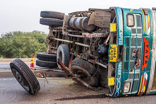 overturned truck underbelly (india), crash, lorry accident, median, overturned, road, rollover, tata motors, traffic accident, truck accident, underbelly, wreck
